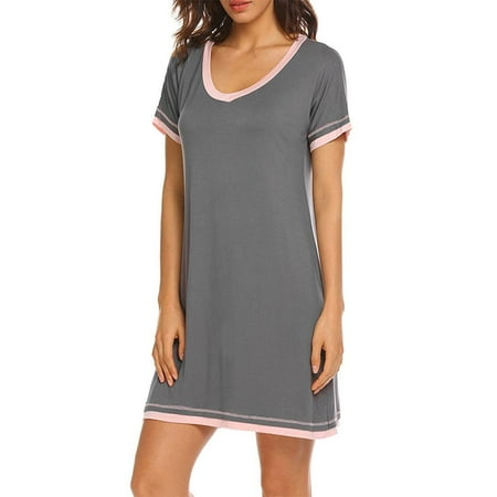 

Nightgowns for Womens Short Sleeve Nightdress V Neck Nightshirt Comfy Sleep Shirt Pajama S-XXL