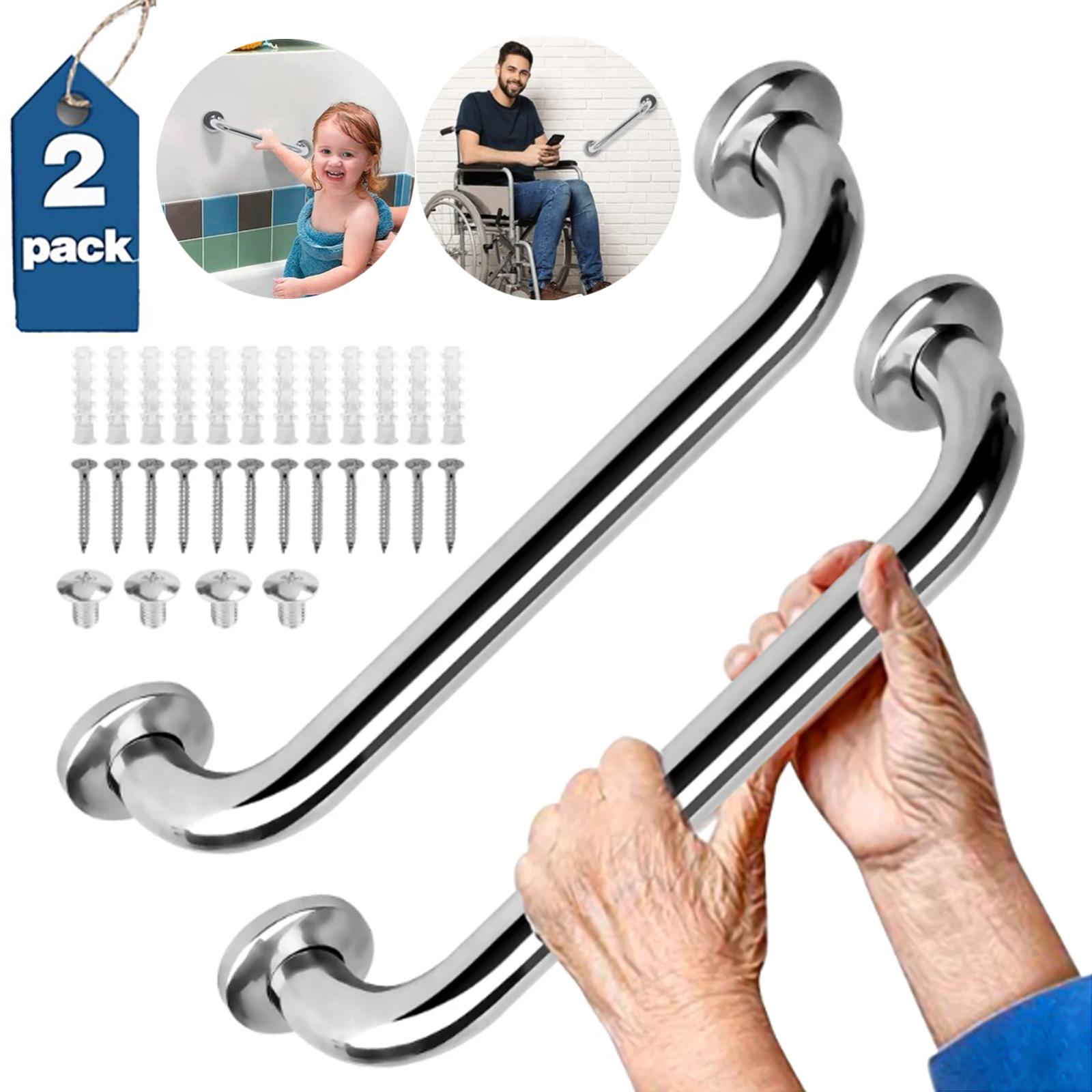 SunshineFace 2 Pcs Grab Bars For Showers, Stainless Steel Bathroom Grab