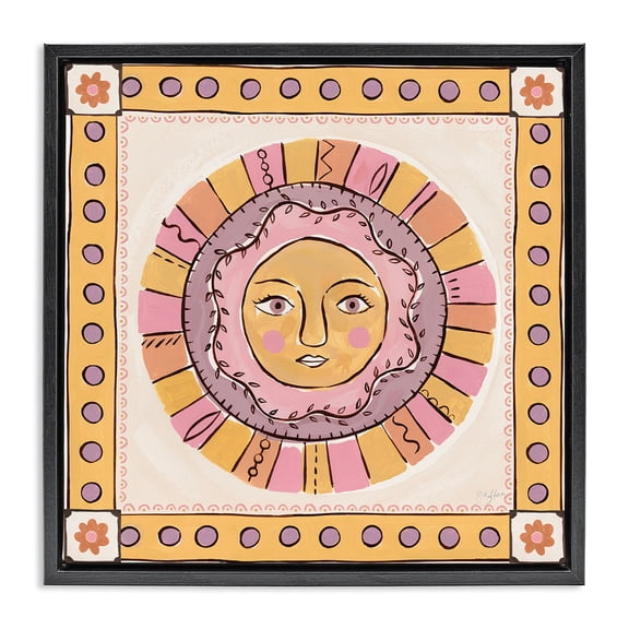 Stupell Industries Eclectic Pastel Sun Face with Border Black Floating Frame Canvas Art, 18 x 18, by Two If By Sea Studios