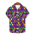 thumbnail image 4 of Cloaraye Mens Button Down Shirt Carnival Printed Turndown Collar Short Sleeve Summer T Shirts Mardi Gras Beach Vacation Holiday Tops, 4 of 6