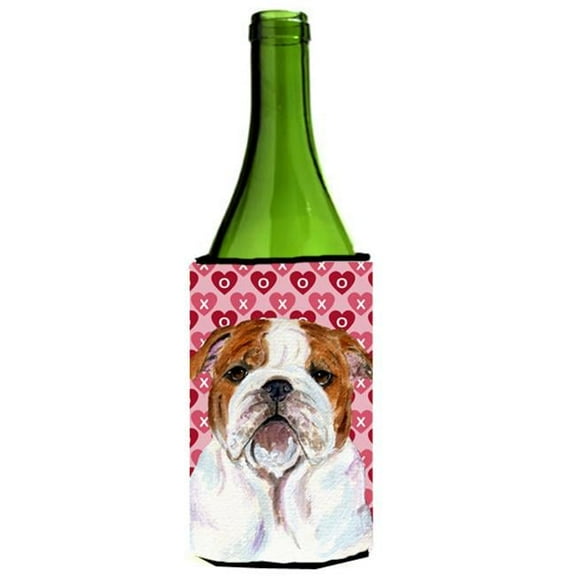 Bulldog English Hearts Love Valentines Day Wine bottle sleeve Hugger - 24 oz.
