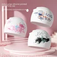 thumbnail image 2 of Women's Plus Size Silicone Swim Cap with Trendy Ink Lotus Print - Waterproof, Non-Slip, Comfortable & Non-Restrictive Design for Secure Fit in Pool/Outdoor Swimming - Durable Chlorine-Resistant, 2 of 4