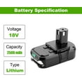thumbnail image 5 of 3.6Ah P102 Battery 18V Lithium Replacement for Ryobi P103 P104 P105 P107 P108 P109 P190 18Volt ONE Plus Batteries,2Pack, 5 of 8