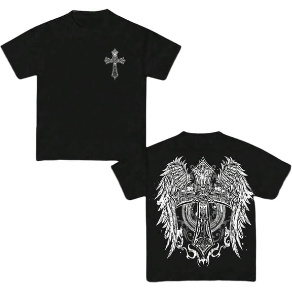 Floerns Boys' Christian Graphic Tee with Gothic Cross Print, Y2K Street Style Short Sleeve T-Shirt for Teens