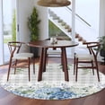 thumbnail image 4 of Round Area Rug 5ft,Farmhouse Blue Hydrangeas Flower Leaves Washable Carpet Non-Slip Runner Accent Rugs Indoor Floor Mat for Bedroom Living Room Decor,Grey White Plaid, 4 of 9
