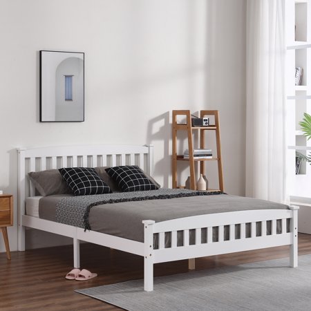 iRerts Full Size Bed Frame  Full Size Wood Bed Frame with Headboard  Modern Full Platform Bed Frame with Slat Support  No Box Spring Needed  Full Bed Frame for Bedroom Apartment  White