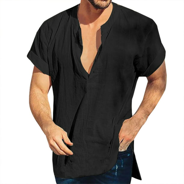 Men's Short Sleeve Top Summer Solid Button Casual Shirts Simple Pocket Beach Blouses - Walmart.com