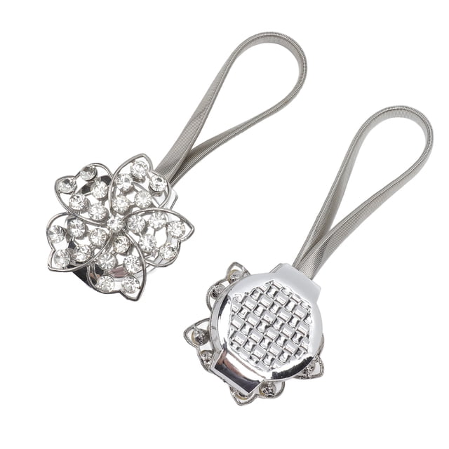 Alzapaños Magnéticos Para Cortinas, Elegantes Clips Elásticos Con Hebilla De Cortina, Flor De Cristal Brillante De Acero Inoxidable Para Sala De Estar Para
