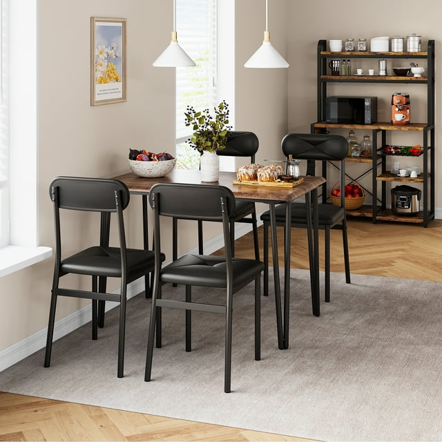 Garvee Dining Table Set for 2, Kitchen Table with Upholstered Chairs for Kitchen Room and Small Spaces (Retro color, Table with 4 Chairs)