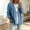 #Blue, variant on Women's V Neck 3/4 Sleeve Denim Style Casual Cardigan Jacket with Pockets,Blue,Women's Plus Size XL