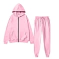 thumbnail image 3 of WIZUTIZ Men's Casual Set Solid Color Long Sleeve Pullover Hoodie Top Elastic Waist Drawstring Zipper Pocket Pants Two-Piece Outfit Polyester Breathable for Home Daily All-Season Wear, 3 of 4