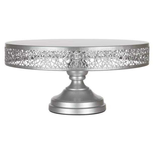 Amalfi Decor 14 Inch Round Vintage Metal Wedding Cake Stand Silver Com Round Vintage Metal Wedding Cake Stand, Silver Round Metal Cake Stand With Mirror Top
