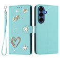 thumbnail image 2 of Leather For Samsung Galaxy S26+ 5G Case Double Layered Heart-shaped Flower Flip Wallet Leather Case, Card Holder Magnetic Closure  Phone Cases Cover With Hand Strap,Green,For Galaxy S26+ (5G), 2 of 8