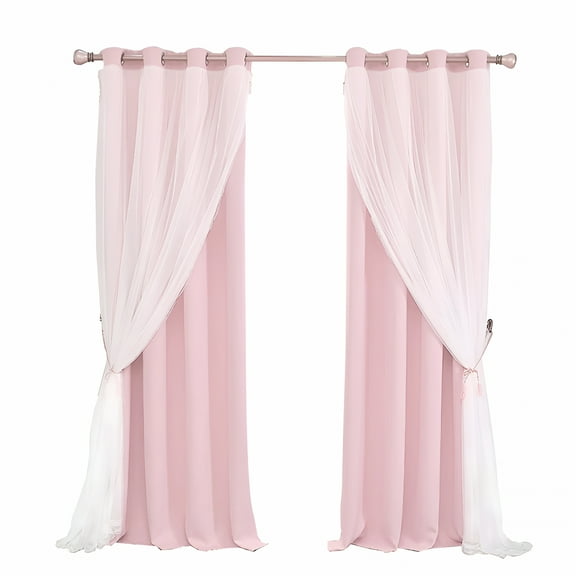 AUQ Pink Curtains 63 Inch Long- Blackout Curtains With Voile Sheer Drapes Thermal Pink Window Treatments With Tie-Backs for Kids/Girls Bedroom Nursery Living Room Sheer Pink Curtains,1 Panel