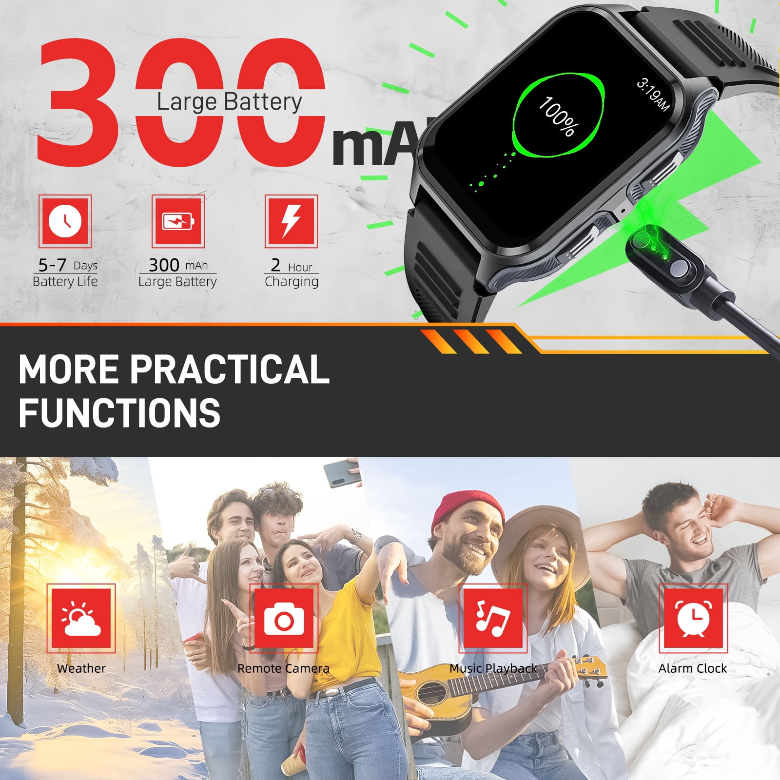 PAKRYS Smartwatches For Men, 3ATM Waterproof 100+ Sport Modes Outdoor Fitness Tracker, 1.83'' HD Rugged Smart Watch with Bluetooth Calls, for iPhone Android