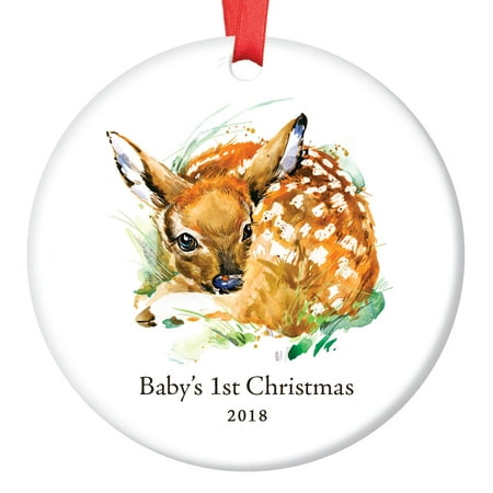 2018 Baby Boy's First 1st Christmas Ceramic Keepsake Ornament Cute Deer Fawn Newborn Son Infant Male Child 3