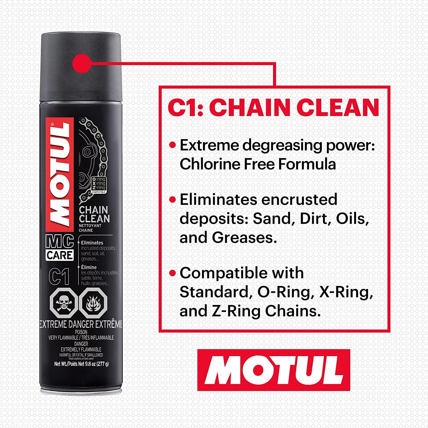 MOTUL 109767 Motorcycle Chain Clean Lube Kit C1 C2 Complete MC Care System  