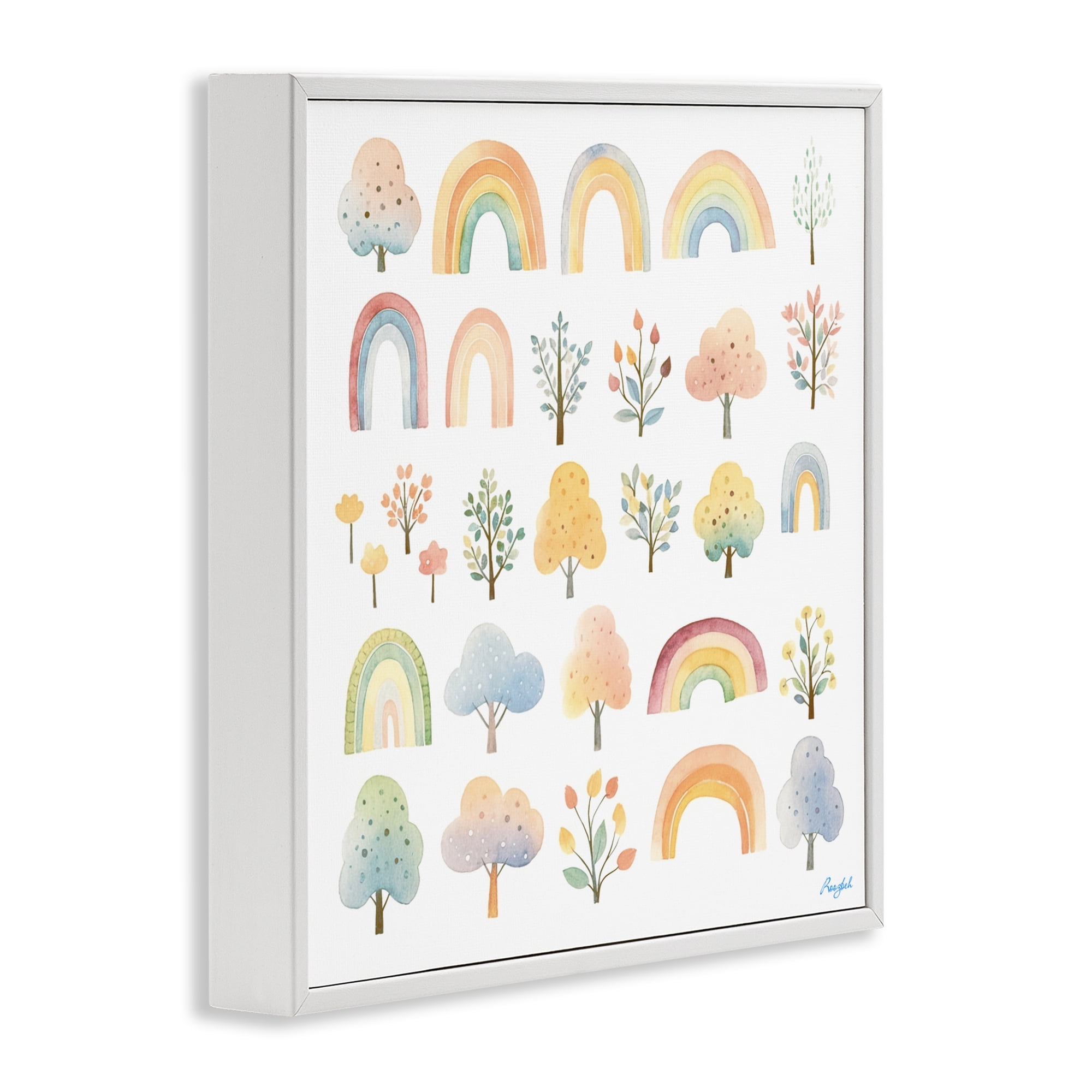 Stupell Industries Happy Rainbows & Foliage White Framed Giclee Art, design by Roozbeh