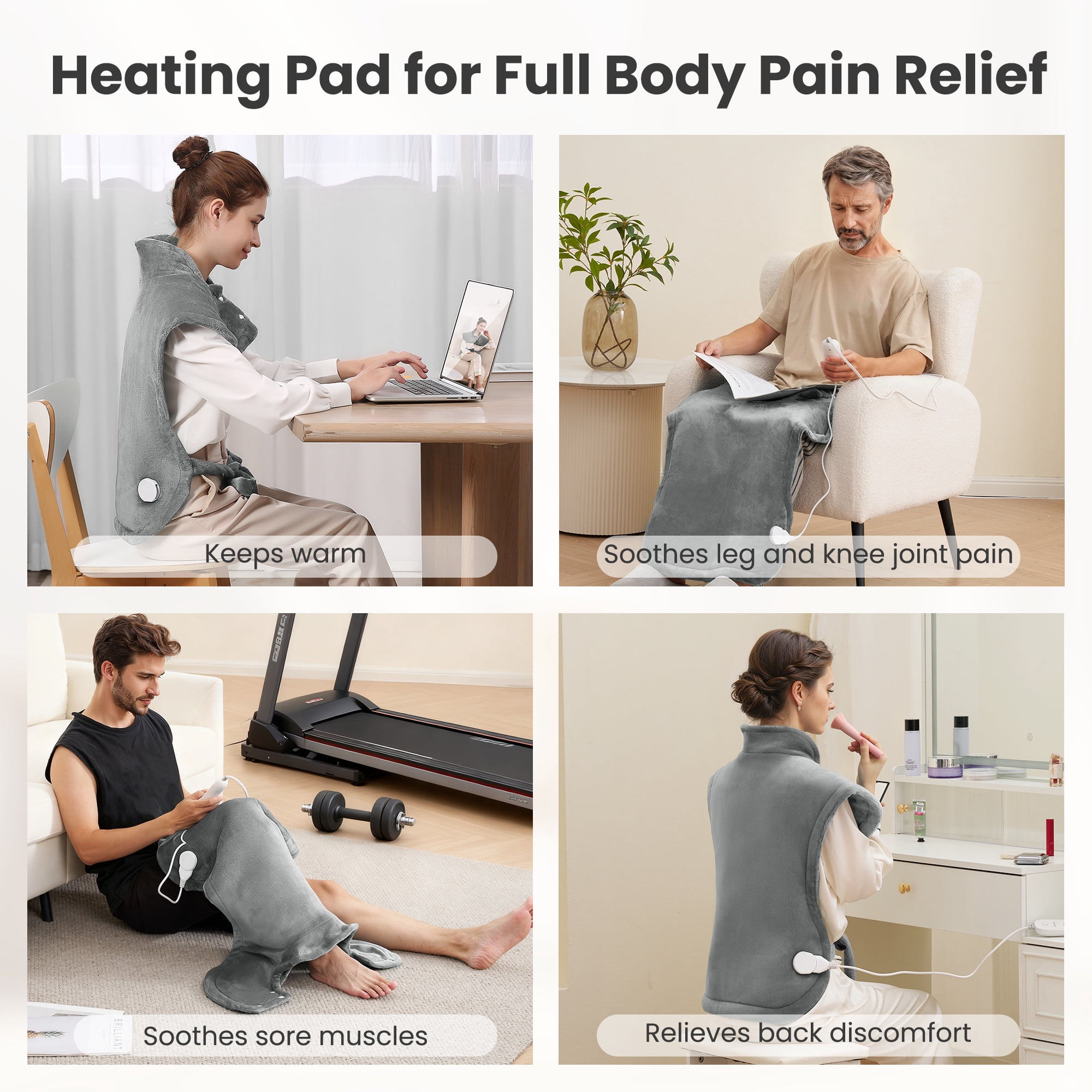 MaxKare Ultra Soft Heating Pad with 4 Heat Settings & Auto Shut-off for Full Body Stress Relief, 24"x33" - Gray