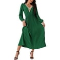 thumbnail image 2 of INSPIRE CHIC Women's Casual Long Sleeve V Neck Flowy Pleated Midi Dress with Belt, 2 of 6