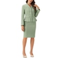 thumbnail image 4 of Conjuntos de trajes para mujeres INSPIRE CHIC, atuendos de negocios, blazer peplum sin cuello, falda lápiz formal, conjunto de 2 piezas, XL, verde guisante, 4 of 6