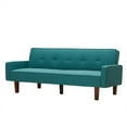 thumbnail image 4 of Aukfa 75" Linen Futon Convertible Sofa Bed for Home Office, Wooden Legs, Tufted Back, Blue, 4 of 10