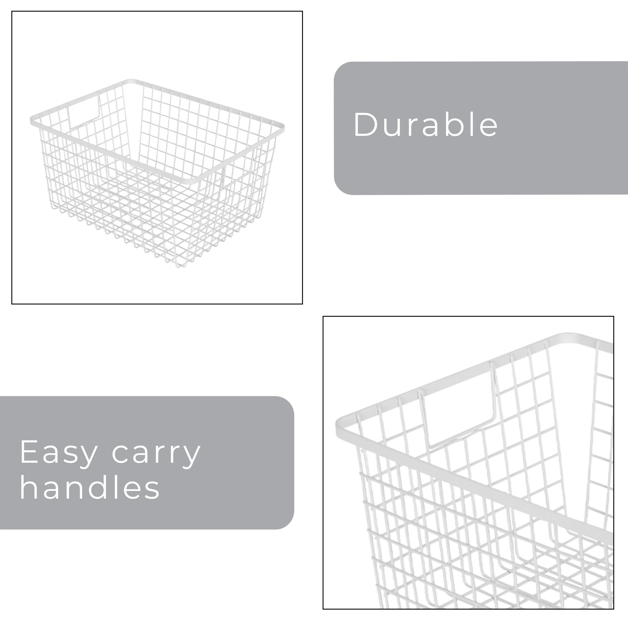Smart Design Nestable Basket Organizer with Handles - 9 x 12 x 6 inches - White - Set of 4