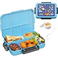 thumbnail image 1 of Lonchera Bento, Bento Box de 5 Compartimentos, con Tenedor y Cuchara, Recipiente para Refrigerios de Frutas (Azul), 1 of 4