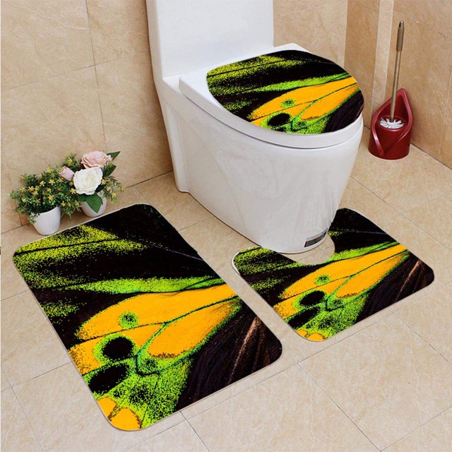 ABPHQTO Detalle un ala de mariposa Juego de alfombras de baño de 3 piezas Alfombra de baño Alfombra de contorno y tapa de inodoro