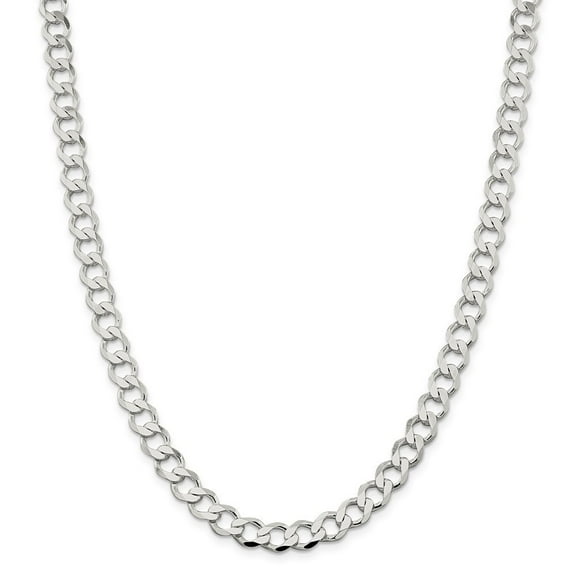 Sterling Silver 8.1mm Polished Flat Curb Chain Necklace - 38.3 Grams - 24 Inch