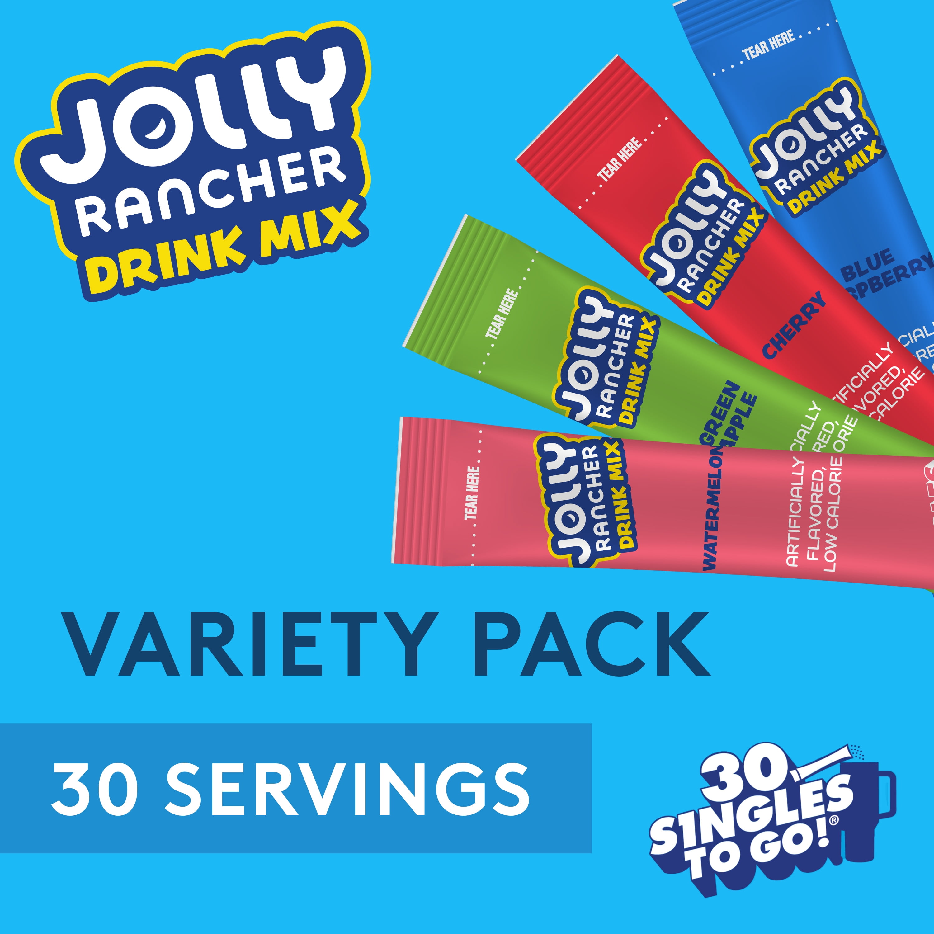 (6 pack) Jolly Rancher Sugar-Free Variety pack Singles to Go Powdered Drink Mix, 30 Count Packets