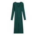 thumbnail image 7 of Womens Long Sleeve Sweater Dress 2025 Fall V Neck Button Slit Bodycon Dresses Ribbed Knit Slim Fit Maxi Dresses, 7 of 7