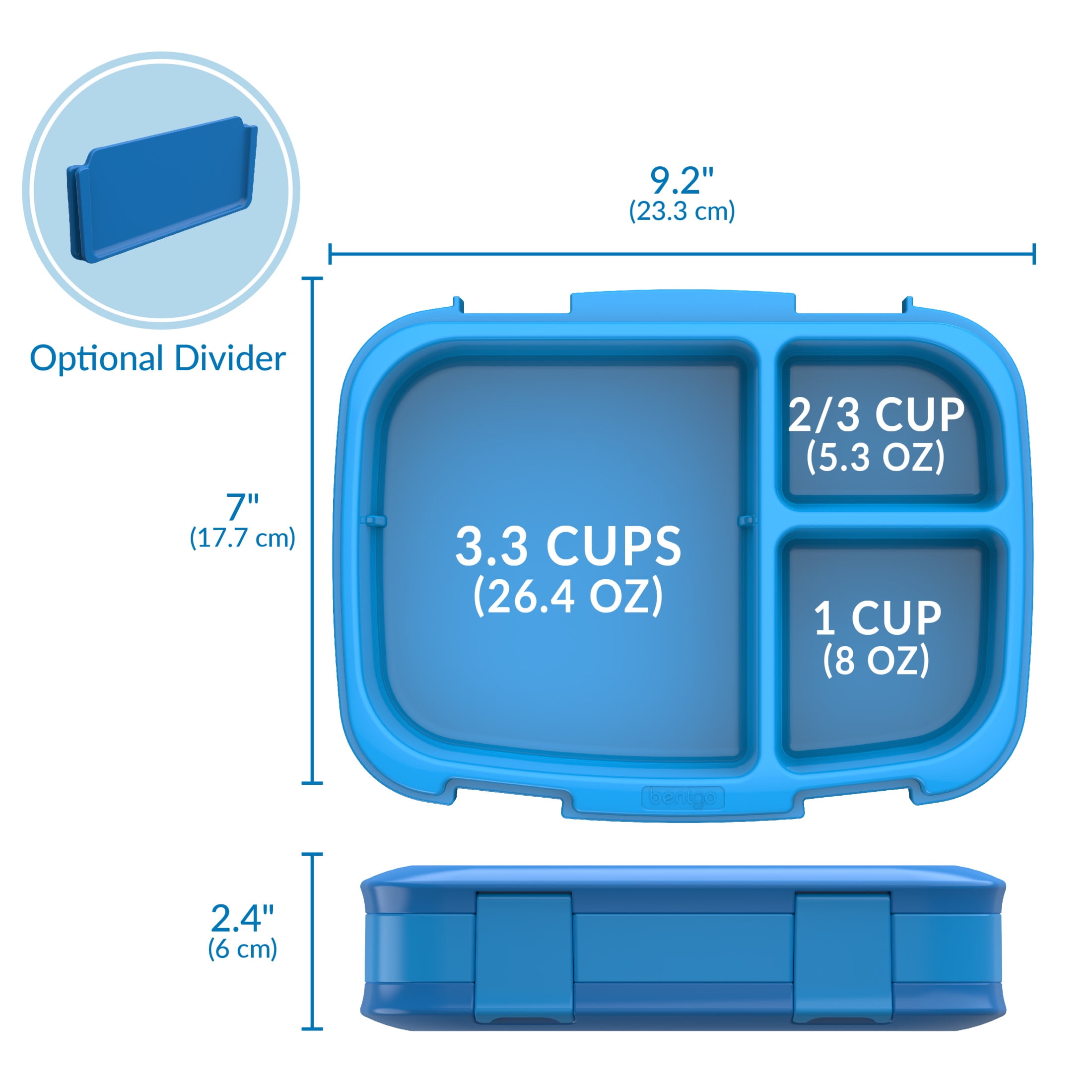 (3 pack) Bentgo Fresh – Leak-Proof, Versatile 4-Compartment Bento-Style Lunch Box with Removable Divider, Portion-Controlled Meals for Teens and Adults On-The-Go – BPA-Free, Food-Safe Materials  (Blue)