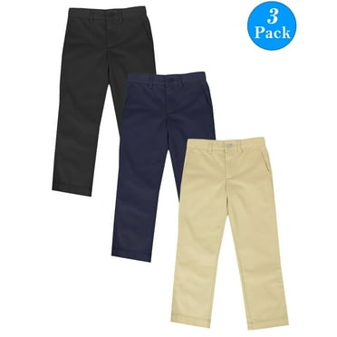 Boys Slim Straight Flat Front School Uniform Pants(Little Boys,Big Boys)(3-Pack)