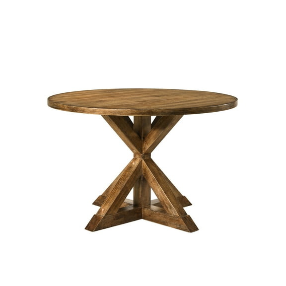 Dining Table In Weathered Oak - 48" Round, 30" Tall, 97lbs, 36mm Thick Wood Surface, 72mm Base With Trestle Finish 48"x48"x30", Wooden Base, X-shaped
