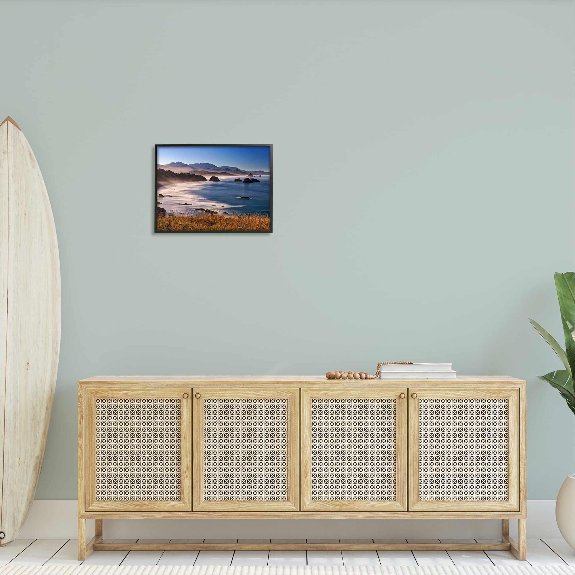 Stupell Rocky Shore Coastal Mountain Peaks Landscape Photography Black Framed Art Print Wall Art