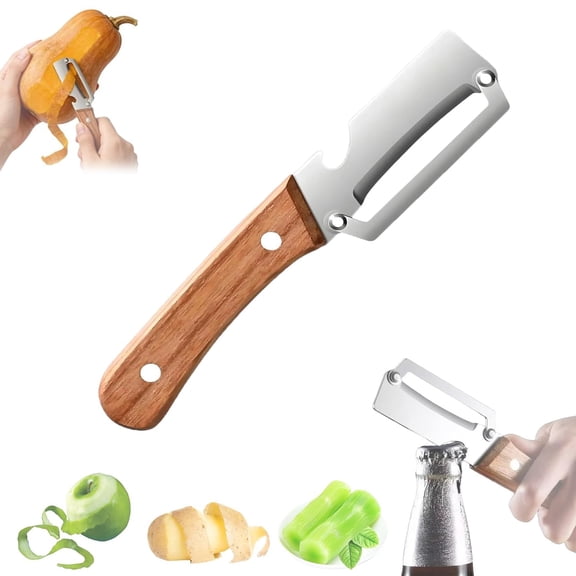 Zero Snag Wooden Peeler, Multifunctional Vegetable Peelers Stainless Steel Sharp Blades with Bottle Opener for Fruit Potato Pumpkin Papaya