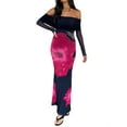 thumbnail image 3 of Women'S Fall Off Shoulder Floral Maxi Dresses Formal Long Sleeve Bodycon Cocktail Wedding Guest Dress Dark Blue S, 3 of 9