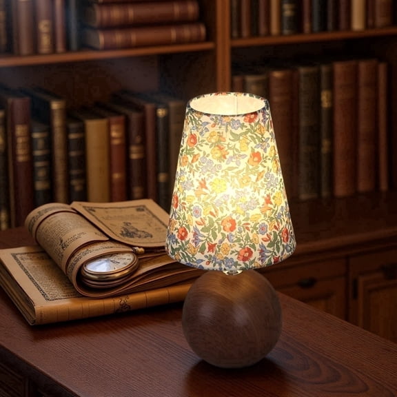 Floral fabric Cylindrical Table Lamp with Ceramic Base , Three Adjustable Color Temperatures (2000k/4000k/6000k), Simple Retro-Style Led Light , Table Lamps for Bedroom , Living Room and Office