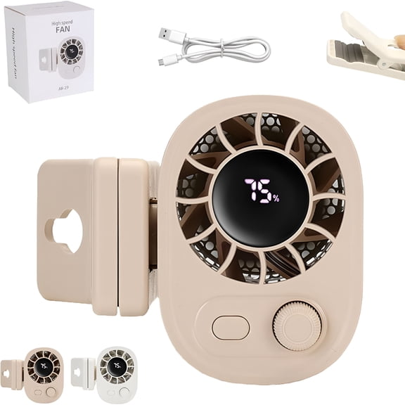 CCOCC Car Clip on Fan with LED Display - 360° Rotation, Car Seat Fan, 100 Speeds Adjustable, USB Rechargeable Personal Cooling Fans 1800mAh Battery, Portable Car Fans (Beige)