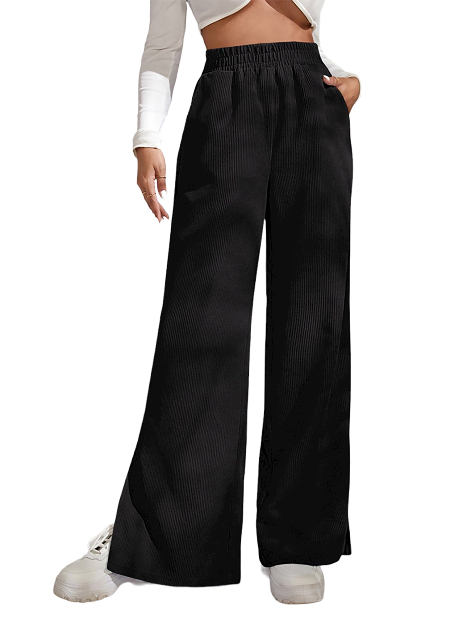 LilyLLL Womens Corduroy Velevt Palazzo Flared Trousers Wide Leg Loose