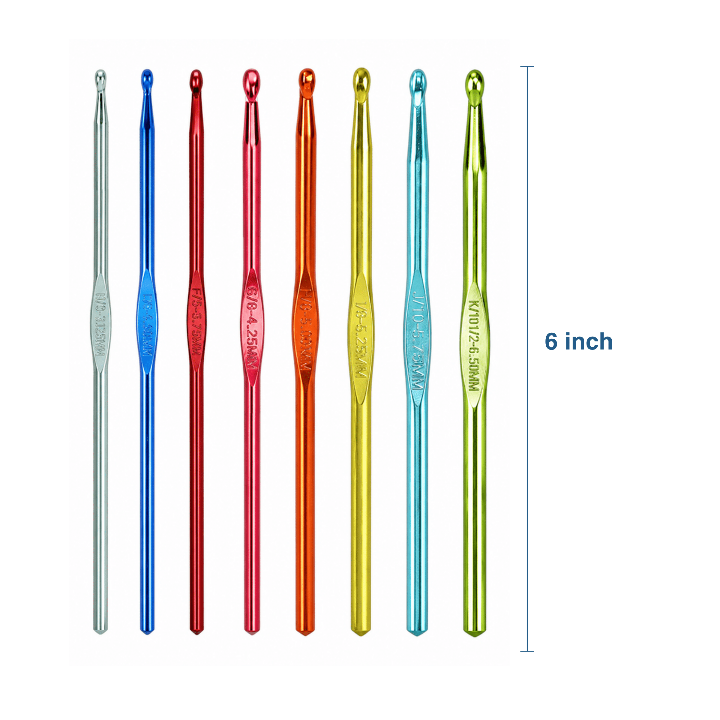 Hello Hobby Aluminum Crochet Hooks, Sizes D-K, 8-Piece Set