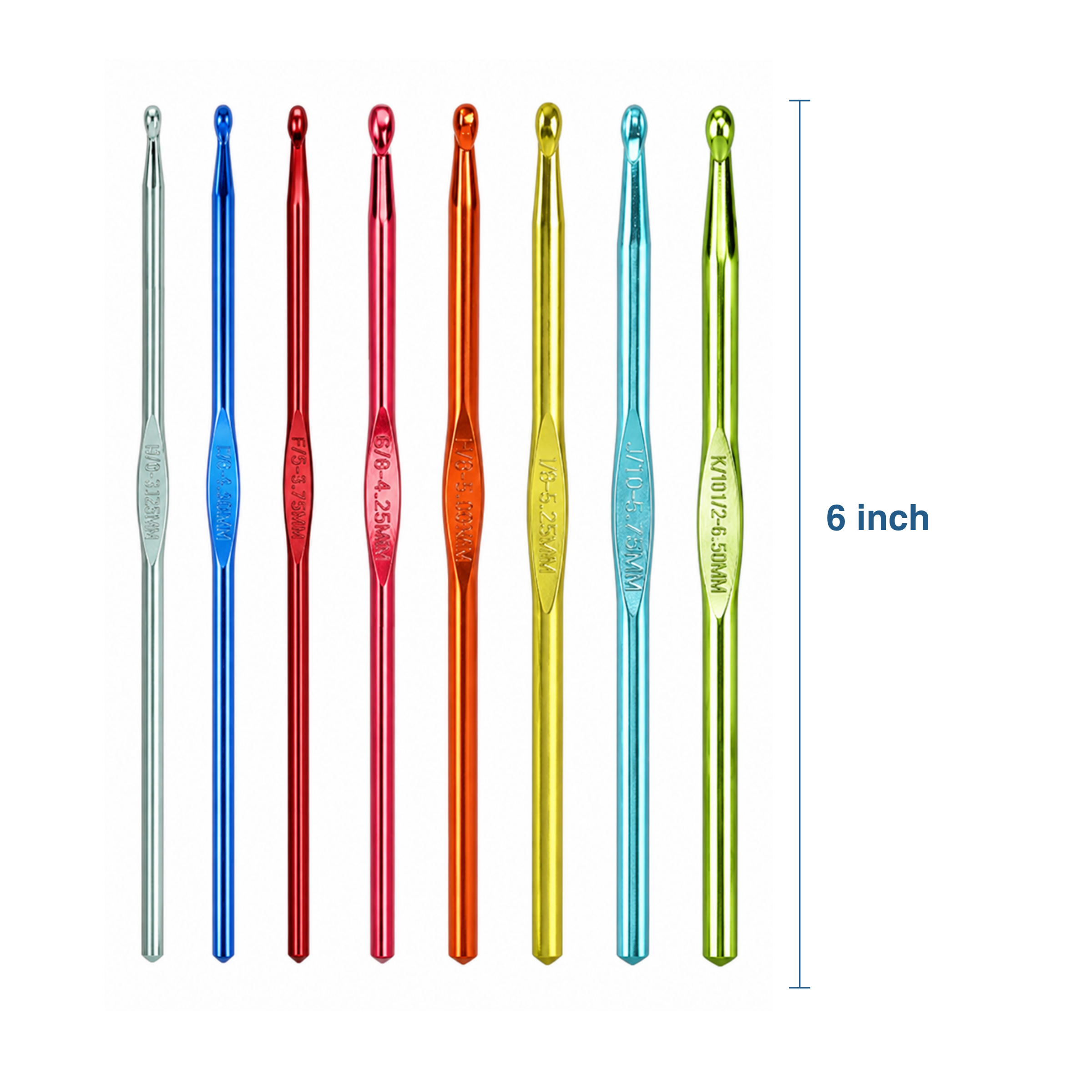 Hello Hobby Aluminum Crochet Hooks, Sizes D-K, 8-Piece Set photo 3