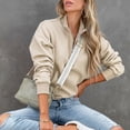 thumbnail image 2 of Jersey con media cremallera Manga larga Color puro Ajuste holgado Mujer elegante Top informal Color arena S, 2 of 6