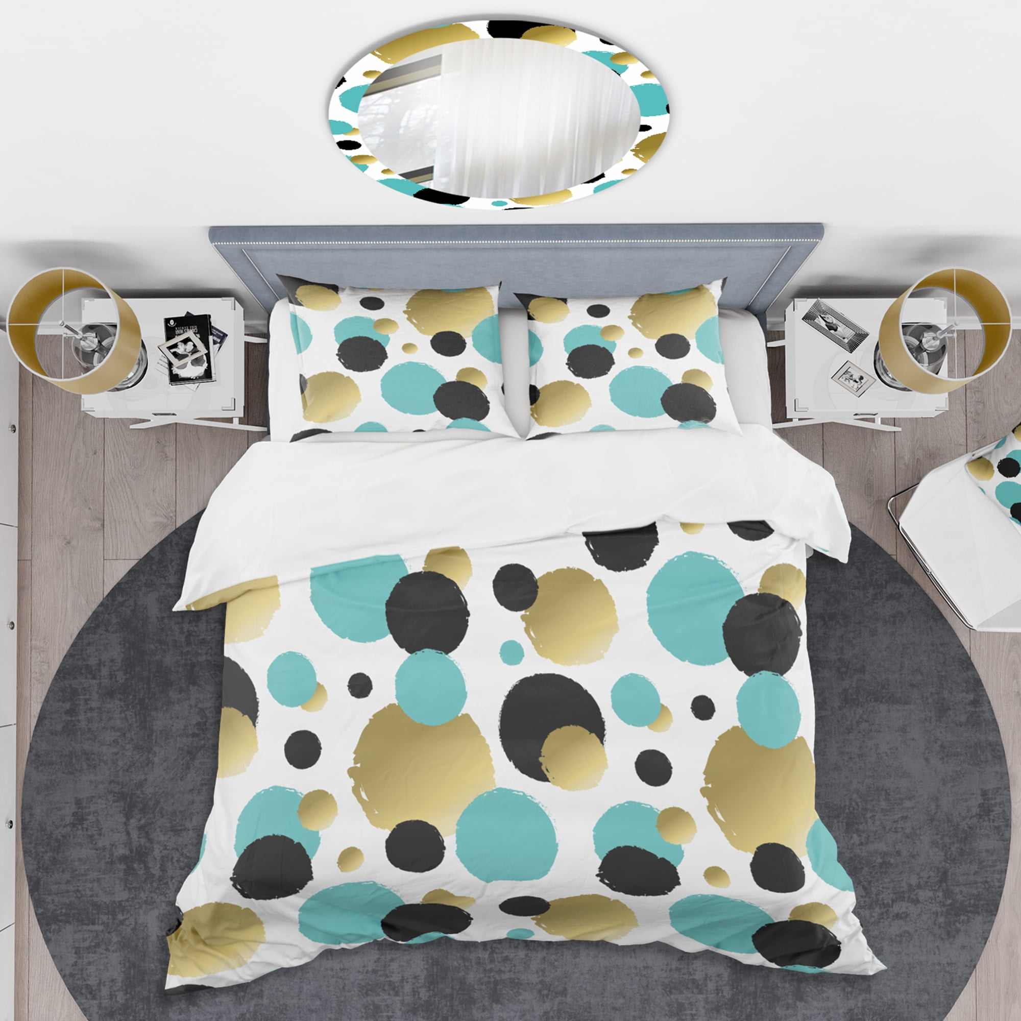 Designart 'Gold And Blue Circles ' Mid-Century Modern Duvet Cover Set