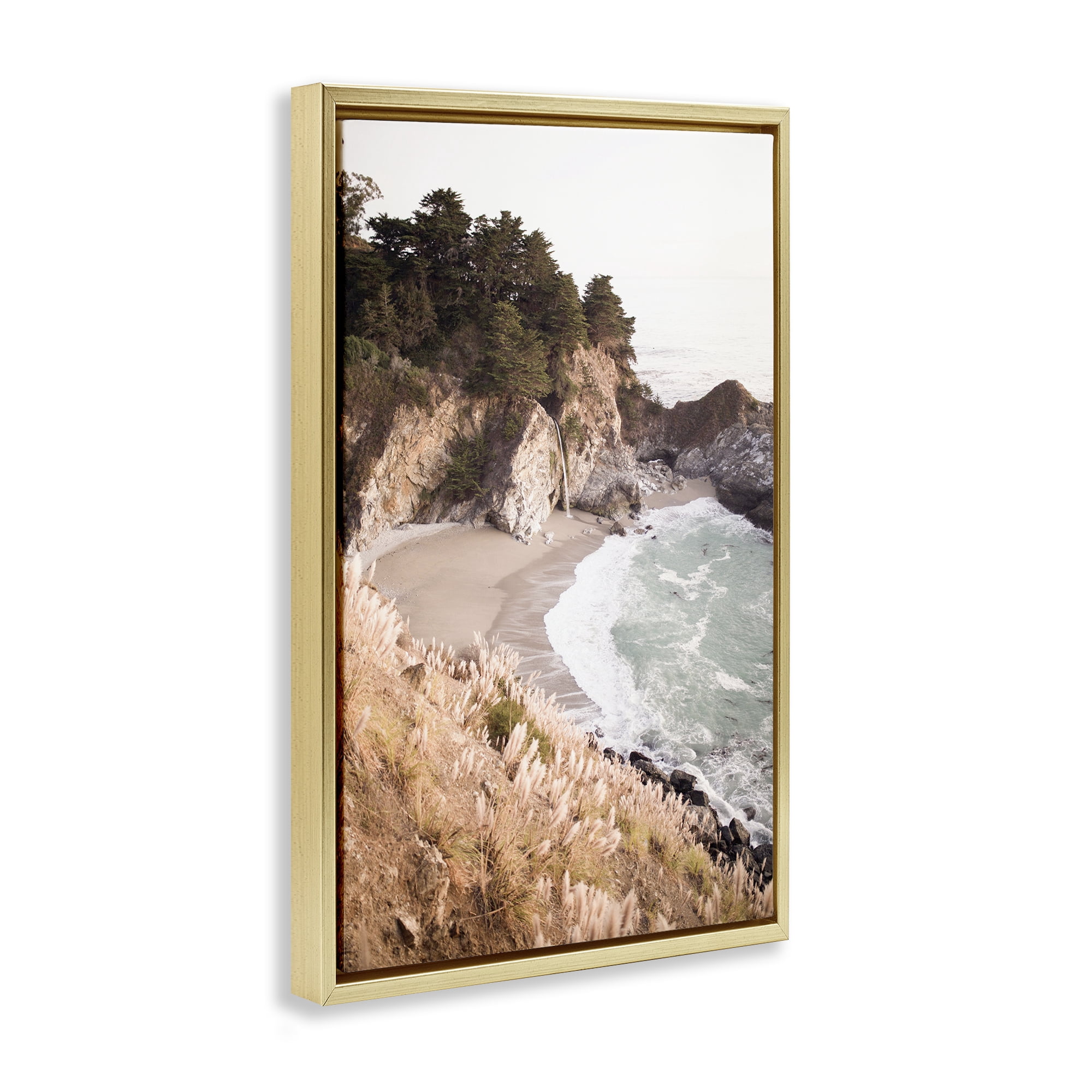 Stupell Industries Rugged Rocky Cove Nautical & Beach Photography Gold Floater Framed Canvas Art Print Wall Art, 21 x 31