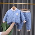 thumbnail image 1 of Conjunto acolchado de algodón de manga larga para niños, Unisex, etiqueta de cabeza de oso, bonito estilo callejero, patrón de onda, conjunto de ropa para niños, 1 of 5