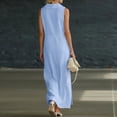 thumbnail image 6 of Women's Solid Linen Sleeveless Long Shift Dress with Side Slit Casual, 6 of 7