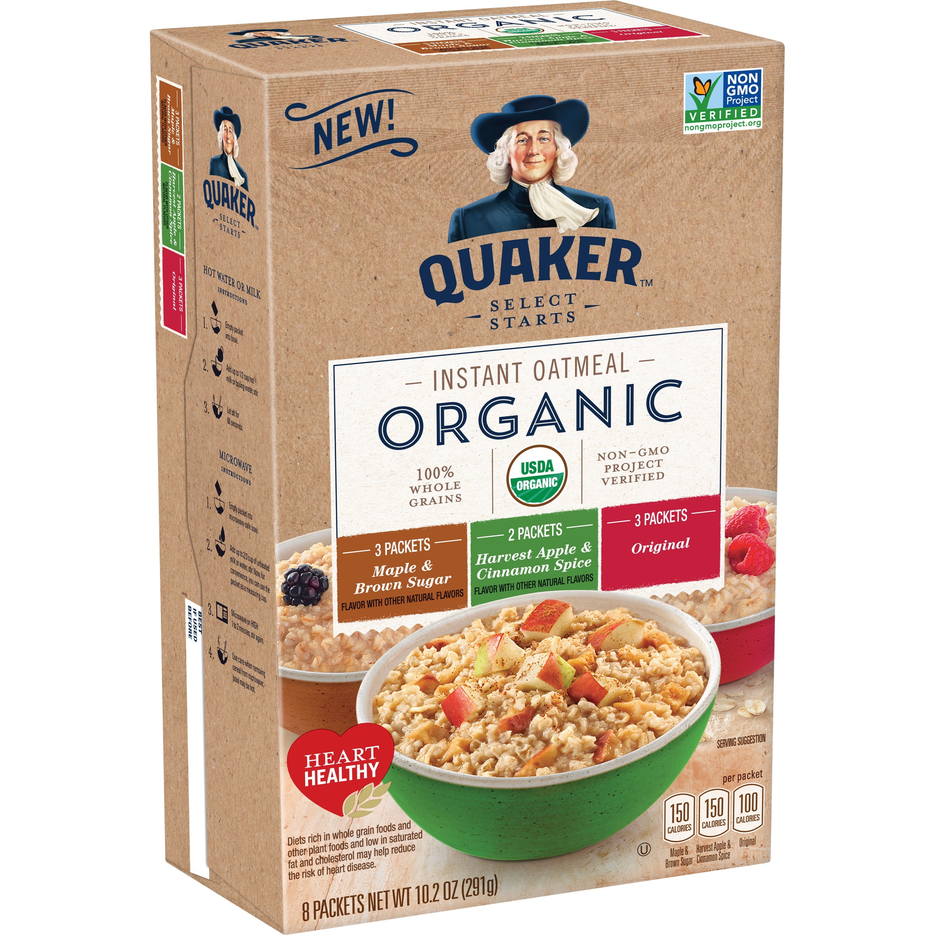 Quaker Instant Oatmeal, Organic, Variety Pack, 8 Packets (3 Maple