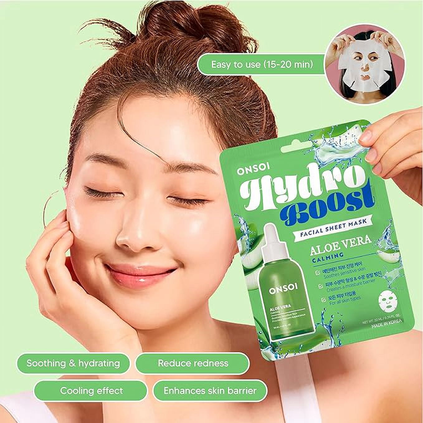 Innerest 24PK ONSOI Hydro Boost Nourishing Face Masks Skincare Korean Skin Care Facial Sheet Mask (24, 24PK Aloe Vera)